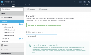 Alexa - Create Skill Screen - Invocation